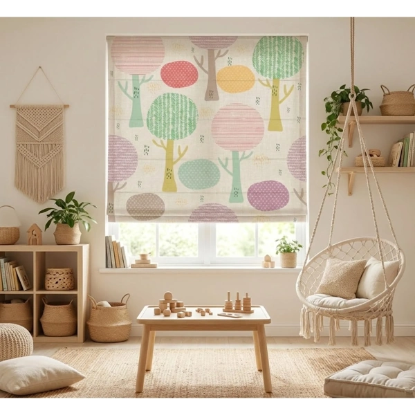 Playful, light-filtering blinds in a nursery